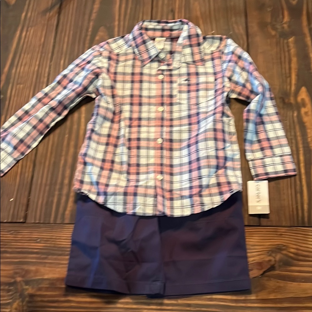 Carters Blue and Pink Button Down Shirt Long Sleeve